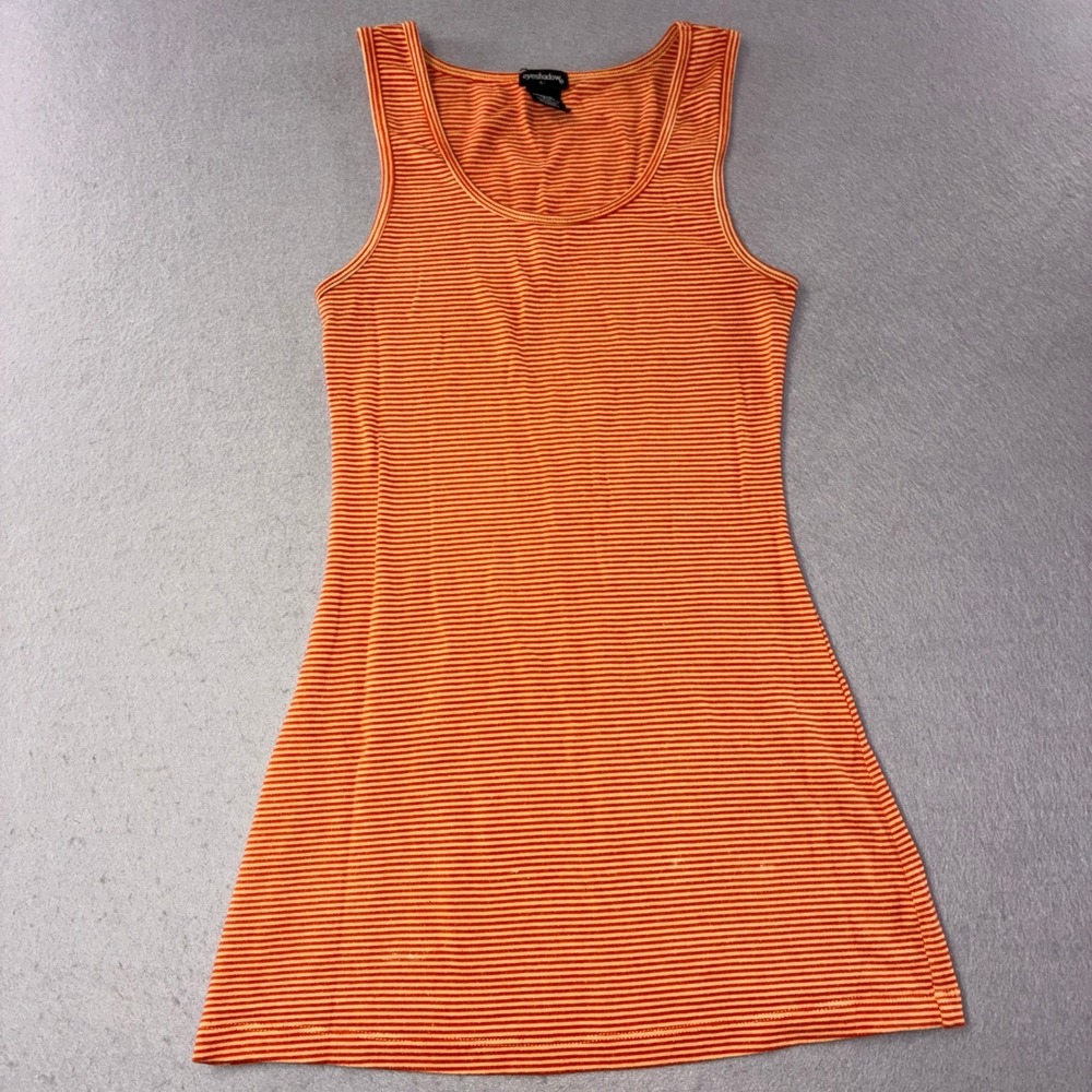293 Eyeshadow Tank Top Large Orange Striped Scoop Neck Ribbed Longline